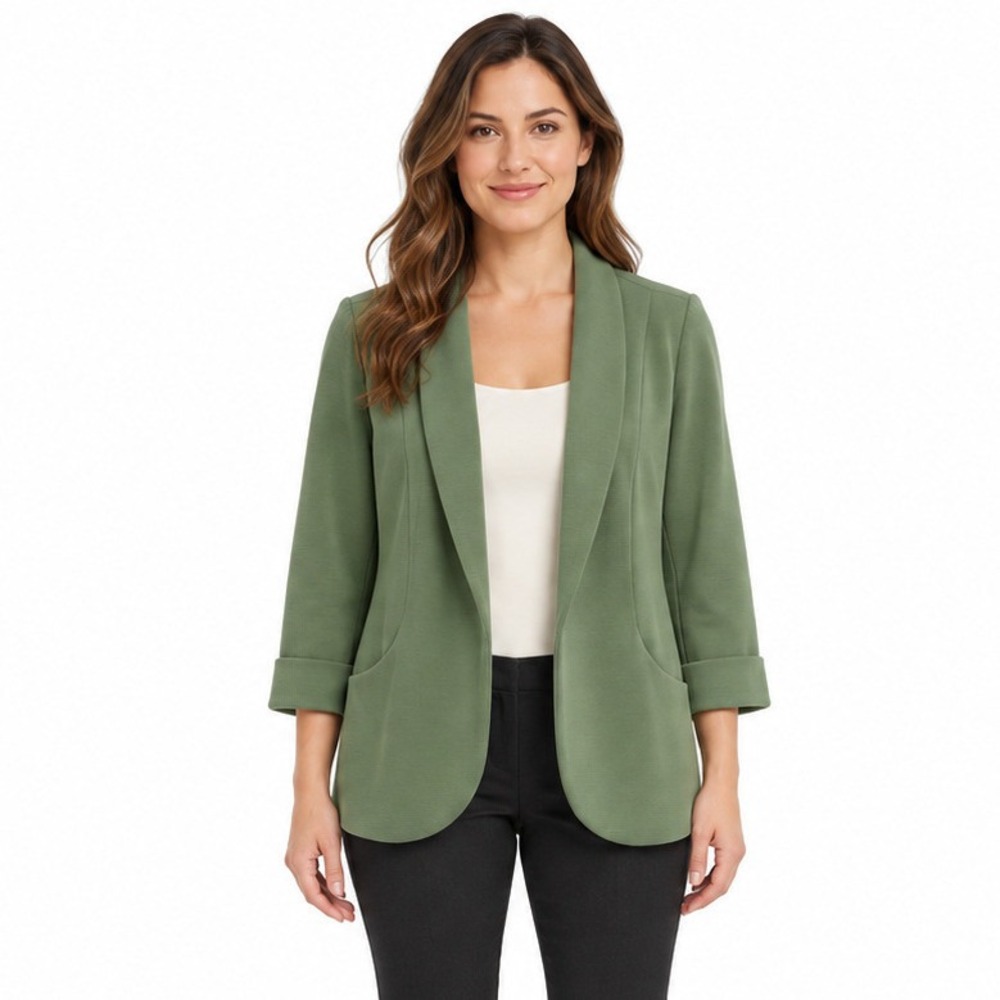Skies Are Blue Sage Green Floral Lined Open Front Knit Blazer Jacket Medium